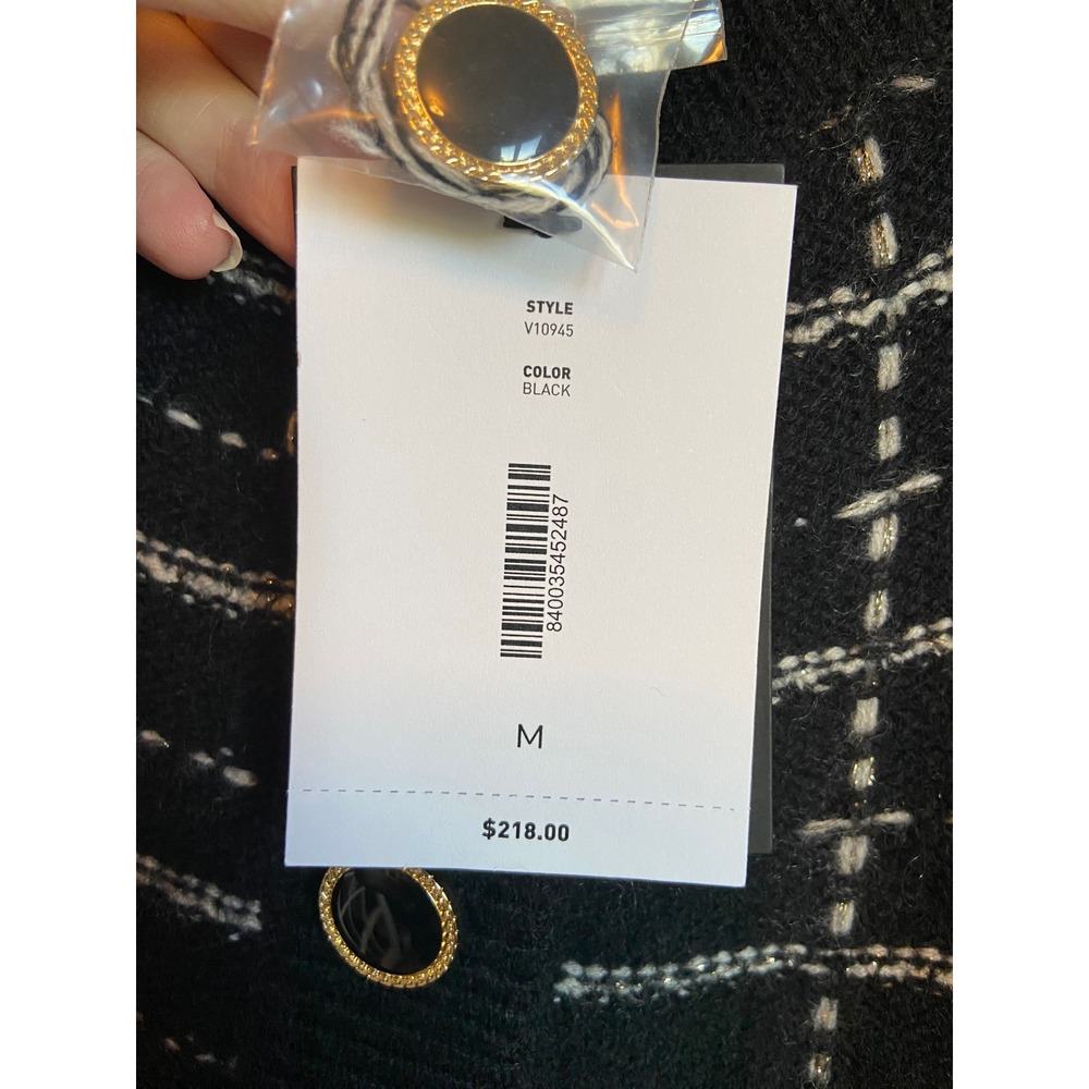 C‎ by Bloomingdales Cashmere Cardigan Sweater Black White Grid Metallic  M - Picture 7 of 8